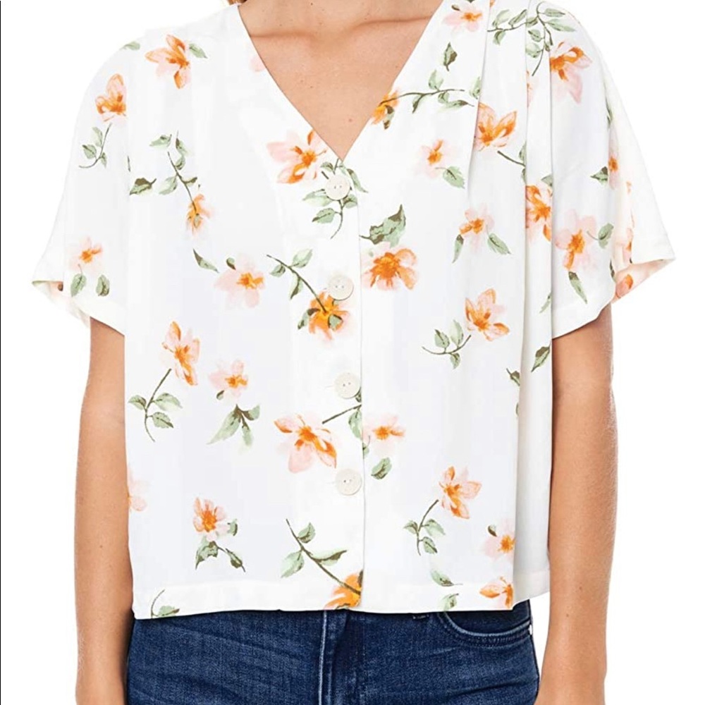Elodie Women's Striped Button Front V-Neck Blouse XS